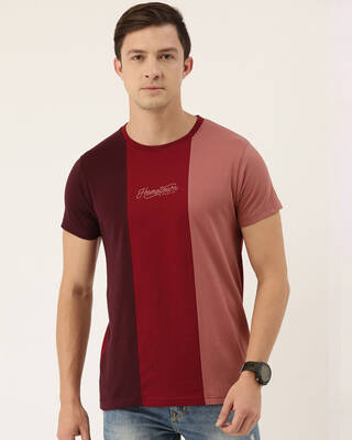 Shop Men's Red & Maroon Colourblocked T-shirt-Front