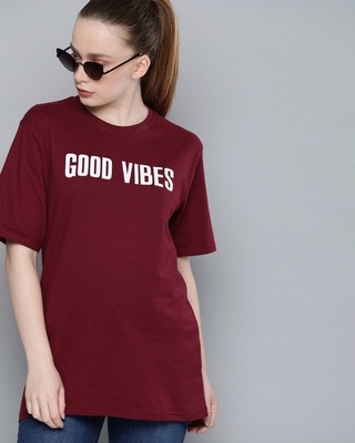 Shop Women's Maroon Typography T-shirt-Front