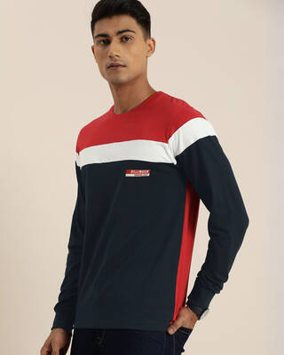 Shop Men's Red & Navy Colourblocked T-shirt-Front