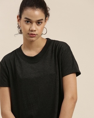 Shop Dillinger Women's Black Boxy Oversized Fit T-shirt-Front