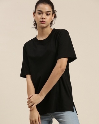 Shop Dillinger Women's Black Oversized Fit T-shirt-Front