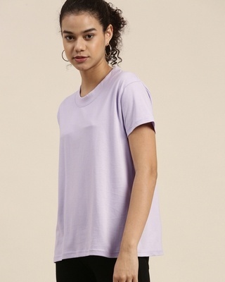 Shop Dillinger Women's Lavender Boxy Oversized Fit T-shirt-Front