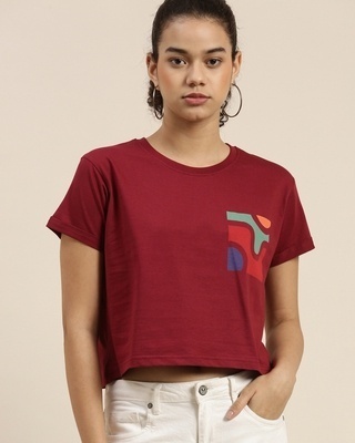 Shop Dillinger Women's Maroon Graphic Boxy Crop Oversized Fit T-shirt-Front
