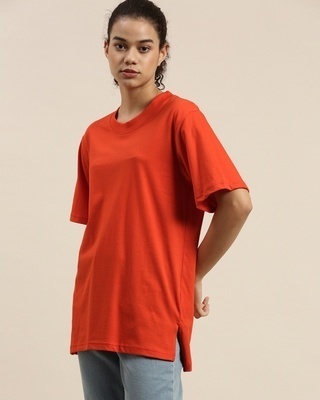 Shop Dillinger Women's Orange Oversized Fit T-shirt-Front