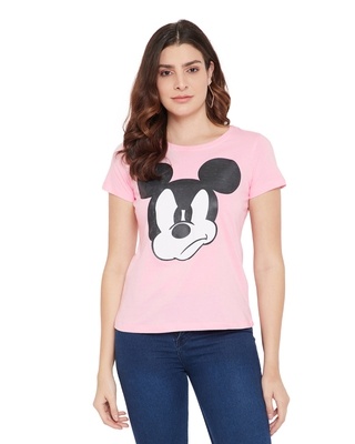 Shop Disney by Wear Your Mind Mickey Mouse Family Round Neck Short Sleeves Graphic Print T-shirt - Pink-Front