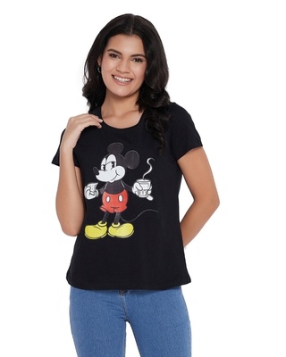 Shop Disney by Wear Your Mind Mickey Mouse Family Round Neck Short Sleeves Graphic Print T-shirt - Black-Front