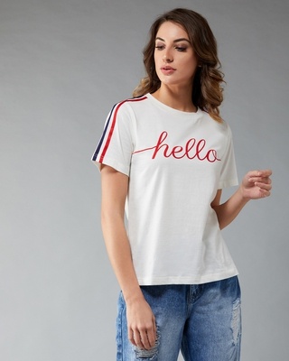 Shop Women's Hello Girl's Round Neck Twill T-shirt-Front