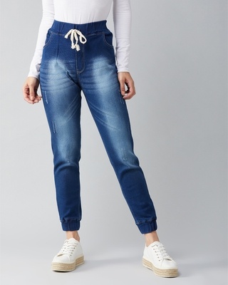 Shop Women's Blue Relaxed Fit Joggers-Front