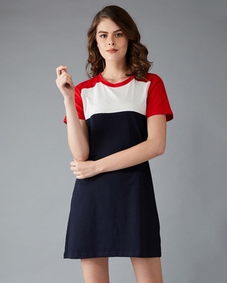 Shop Women's Tell Me What To Do colour-block T-shirt Dress-Front