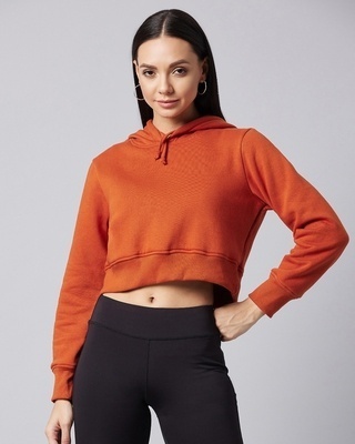Shop DOLCE CRUDO Women's Orange Role With It Hooded Crop Sweatshirt-Front