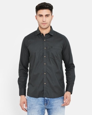 Shop Men's Grey Solid Slim Fit Shirt-Front