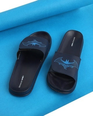 Shop Men's Blue Dynamic Batman Printed Velcro Sliders-Front