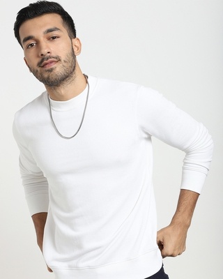 Shop Men's Solid White Winter Sweatshirt-Front