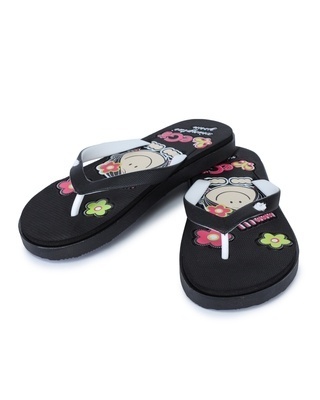 Shop Ego Shoes Women Black Printed Synthetic Slippers & Flip Flops-Front