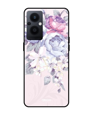 Shop Elegant Floral Printed Premium Glass Cover for OPPO F21 Pro 5G (Shockproof, Light Weight)-Front