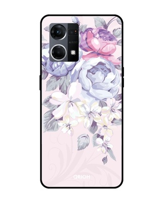 Shop Elegant Floral Printed Premium Glass Cover for OPPO F21 Pro (Shockproof, Light Weight)-Front