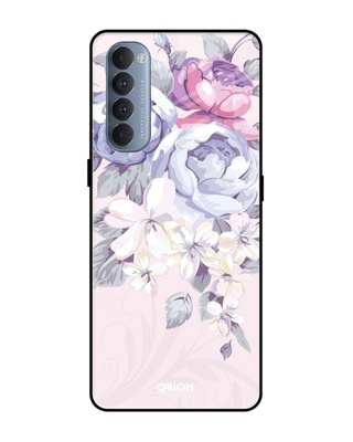 Shop Elegant Floral Printed Premium Glass Cover for Oppo Reno 4 Pro (Shock Proof, Lightweight)-Front