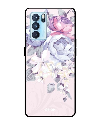 Shop Elegant Floral Printed Premium Glass Cover for Oppo Reno 6 5G (Shock Proof, Lightweight)-Front