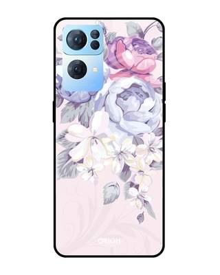 Shop Elegant Floral Printed Premium Glass Cover for Oppo Reno 7 Pro 5G (Shock Proof, Lightweight)-Front