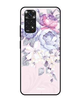 Shop Elegant Floral Printed Premium Glass Cover for Redmi Note 11S (Shock Proof, Lightweight)-Front