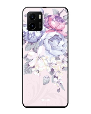 Shop Elegant Floral Printed Premium Glass Cover for Vivo Y15s (Shockproof, Light Weight)-Front