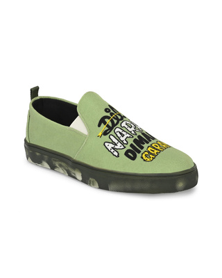 Shop Men's Green Polycanvas Printed Slip-On Sneaker-Front