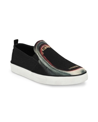 Shop Men's Black Jaw Printed Polycanvas Slip-On Casual Sneaker-Front