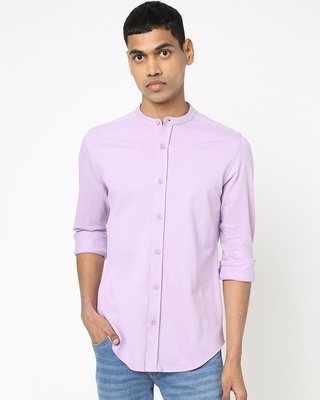 Shop Feel Good Lilac Mandarin Collar Shirt-Front