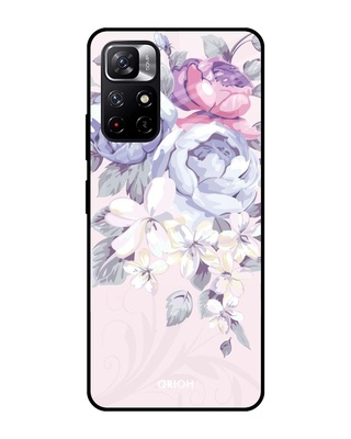 Shop Floral Printed Premium Glass Cover for Redmi Note 11T 5G (Shock Proof, Lightweight)-Front