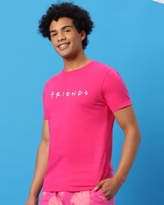 Shop Men's Pink Friends logo (FRL) T-shirt-Front