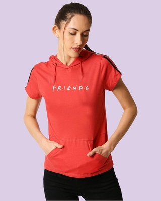 Shop Friends Logo Half Sleeve Printed Hoodie T-Shirt(FRL)-Front