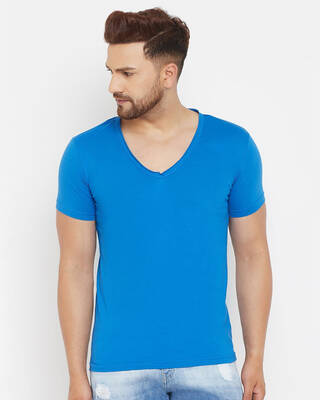 Shop Men's Blue Solid Slim Fit  T-shirt-Front
