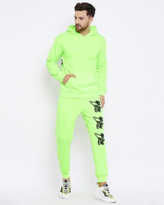 Shop Fugazee Men's Neon Green Printed Oversized Tracksuit-Front