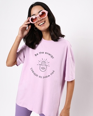 Shop Women's Purple Be The Energy Typography Oversized T-shirt-Front