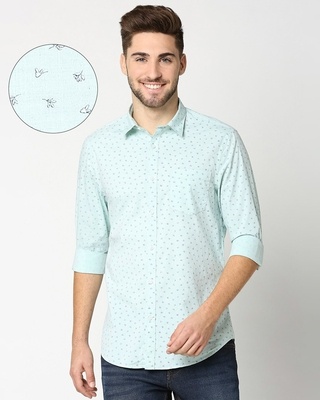 Shop Green Cotton Melange Shirt-Front