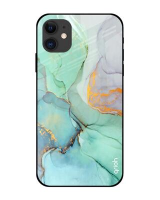 Shop Qrioh iPhone 12 Green Marble Glass case-Front