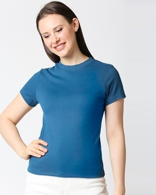 Shop Half Sleeve Plain Rib T-Shirt-Front