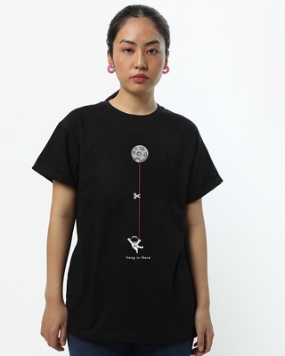 Shop Women's Black Hangin Astronaut Graphic Printed Boyfriend T-shirt-Front