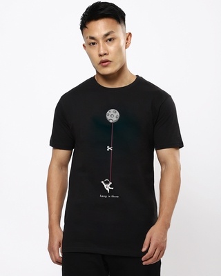 Shop Men's Black Hangin Astronaut Graphic Printed T-shirt-Front