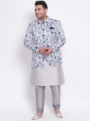 Shop Hangup 3 Pics 3Pc Silk Kurta Pyjama Blazer-Front