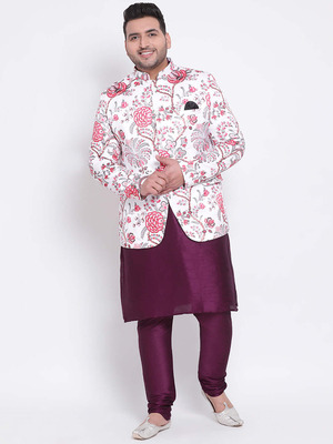 Shop Hangup 3 Pics 3Pc Silk Kurta Pyjama Blazer-Front