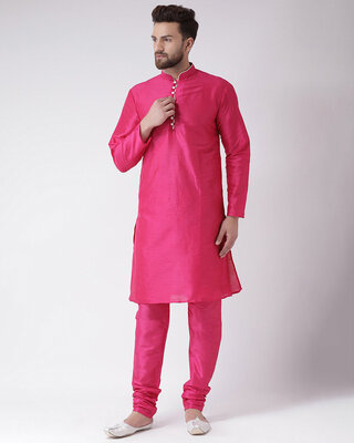 Shop Men's Pink Solid Kurta-Front