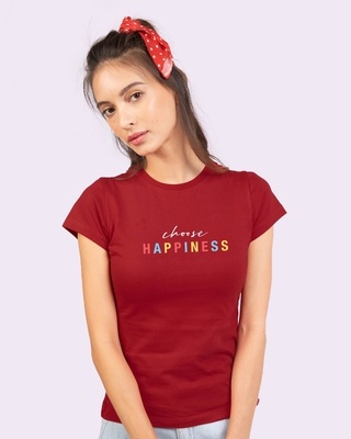 Shop Happiness Colorful Half Sleeve Printed T-Shirt Bold Red-Front