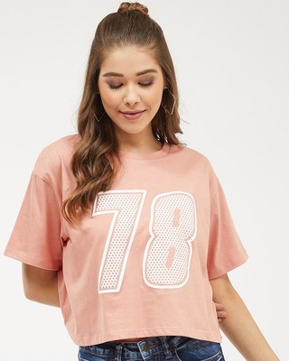 Shop Women's Round Neck Short Sleeves Printed T-shirt-Front