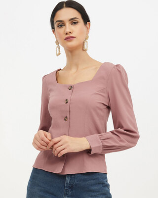 Shop Women's Square Neck Full Sleeve Solid Top-Front