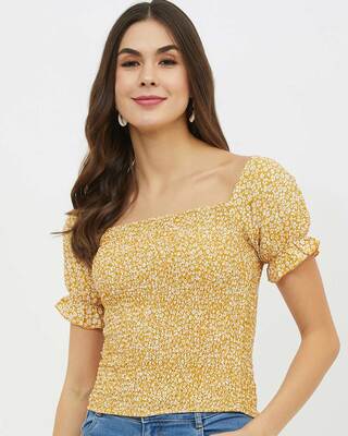 Shop Women's Square Neck Short Sleeves Printed Top-Front