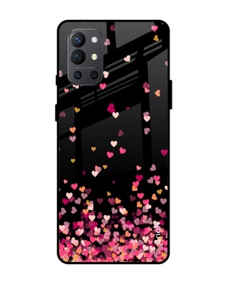 Shop Heart Rain Fall Printed Premium Glass Cover for OnePlus 9R (Shock Proof, Lightweight)-Front