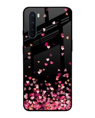 Shop Heart Rain Fall Printed Premium Glass Cover for OnePlus Nord (Shock Proof, Lightweight)-Front