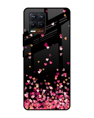 Shop Heart Rain Fall Printed Premium Glass Cover for Realme 8 (Shock Proof, Lightweight)-Front
