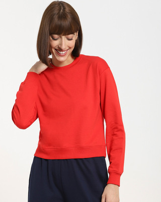 Shop Women's Solid Short Red Sweatshirt-Front